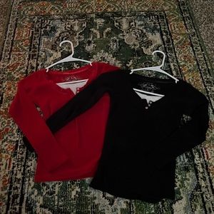 y2k long sleeve tops / red and black / 2 count